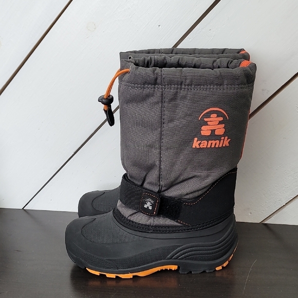 Kamik Kids Rocket Insulated Winter Boots,Charcoal/Flame, Size 2 - Picture 2 of 8